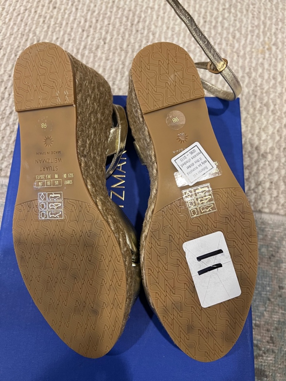 Stuart Weitzman Metallic Gold Knotted Ankle-Strap Heels - Picture 4 of 5